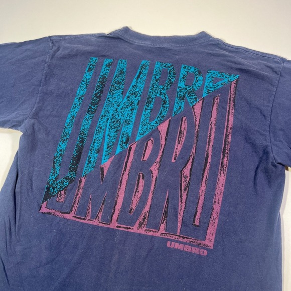 Vintage Umbro Shirt Mens Large Navy Blue Double Sided Soccer Futbol Graphic Tee - Picture 2 of 9